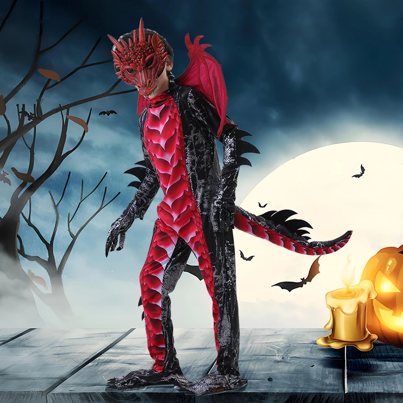 Halloween Photoshoot Piros és Kék Kids Sárkány jelmez